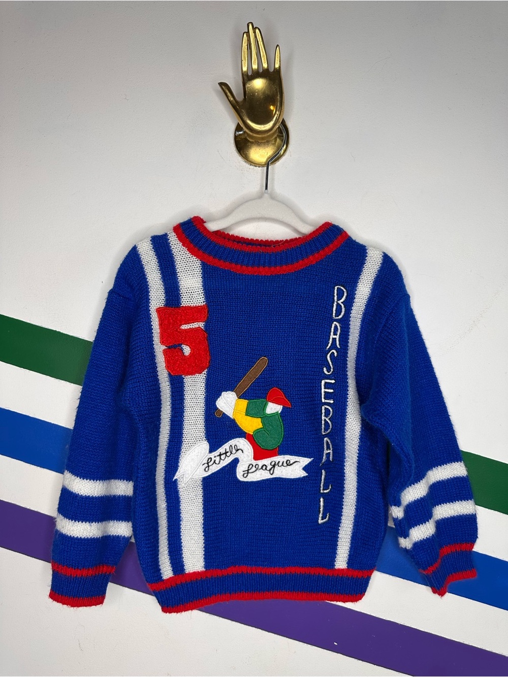 Vintage grand knitwear baseball little league embroidered sweater toddler size 4